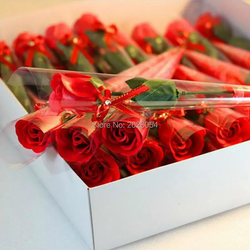 

36pc/box Single Rose Soap Flower With A Diamond Gift For Valentine's Day Birthday Wedding Decoration