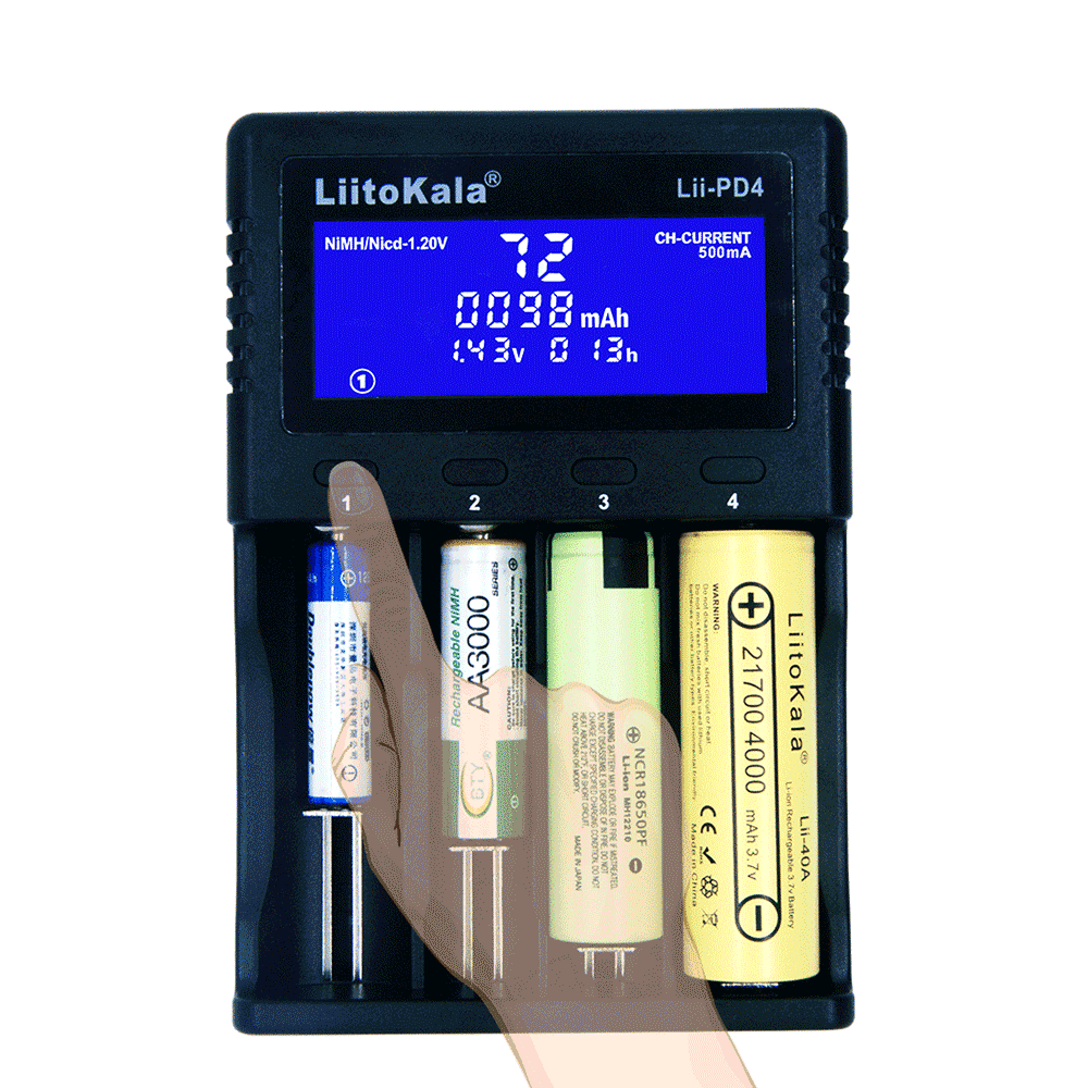 LiitoKala Lii-PD4 Intelligent Battery Charger Smart Charger w/ 4 Battery Slots LCD Display for Rechargeable Batteries