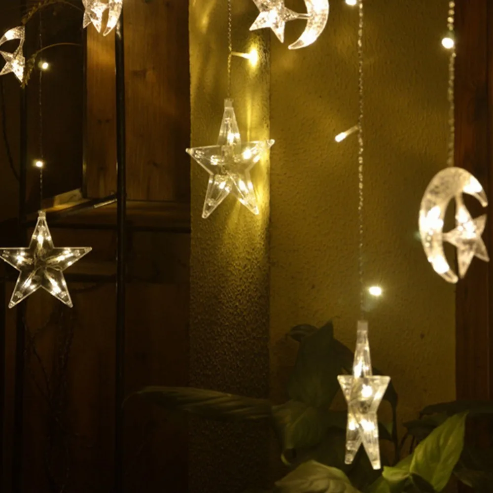 Cortina de Fadas Natal do Feriado para a Festa de Casamento em Casa Estrelas Colorido Cortina Icicle String Decoração Ramadan Led Lua 5 de fadas string natal do feriado para