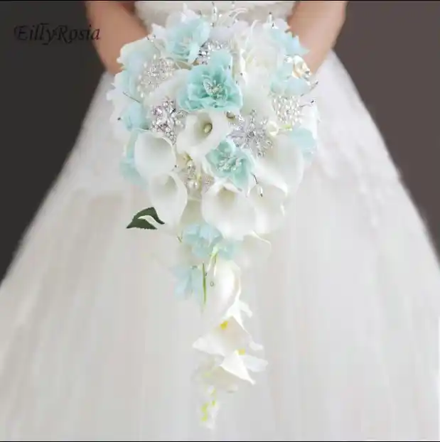 Wedding Bouquets Holder Blue Waterfall White Calla Lily Crystals