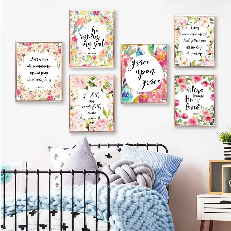 Girls Room Decor Bible Verses Quotes Art Canvas Painting Watercolor