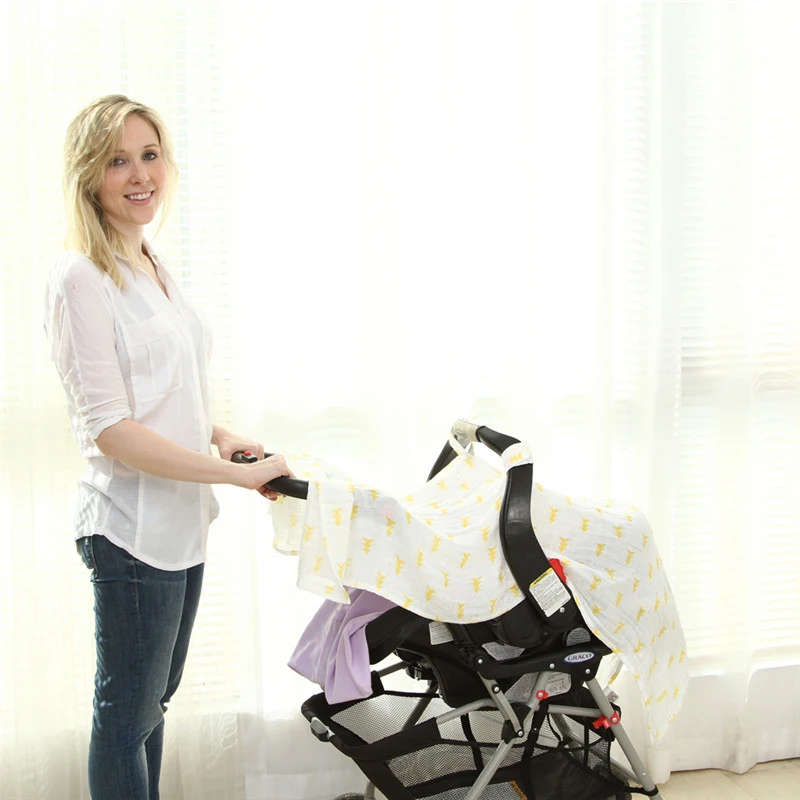 

110X80cm 100% Cotton Muslin Car Seat Cover Breathable blanket Nursing Cover Canopy stripe Dustproof Stroller Cover