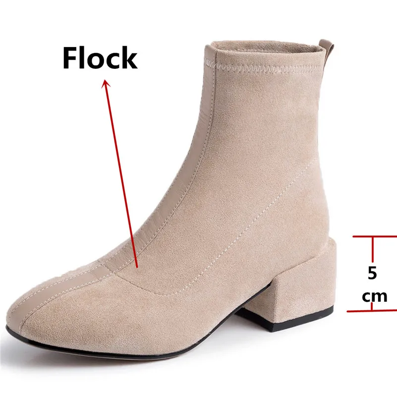 FEDONAS Top Quality Flock Women Ankle Boots Square Toe Square Heels Slip on Elegant Chelsea Boots Autumn Winter Basic Shoes