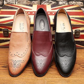 

mens fashion wedding party dress soft leather brogue shoes carved bullock shoe breathable gentleman loafers zapatillas hombre