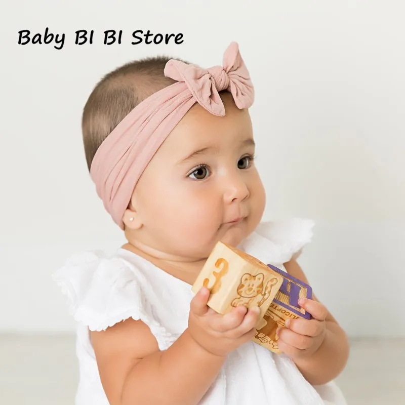 

Baby Girls Wide Nylon Cotton Material Bow Headband Knot Head Wraps One Size Fits Most 18 Colors