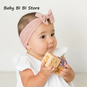 Baby Girls Wide Nylon Cotton Material Bow Headband Knot Head Wraps One Size Fits Most 18 Colors women s fleece helmet hat one size fits most