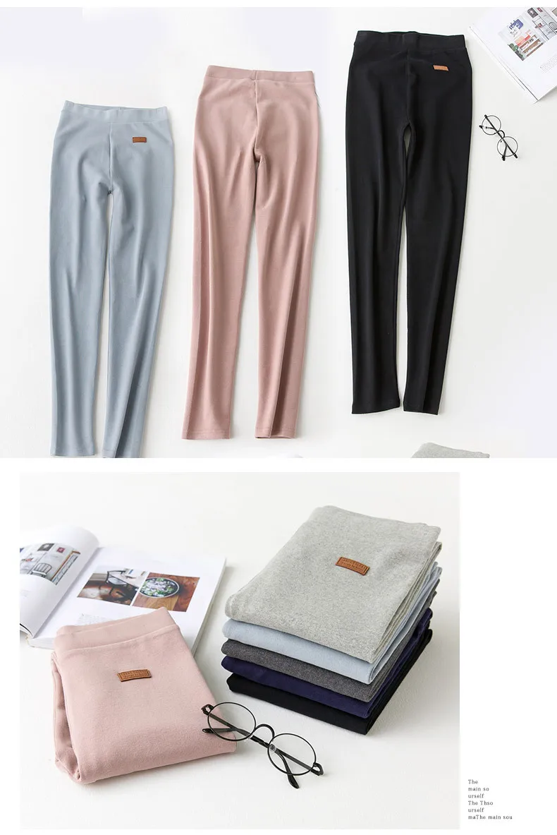 HLMK высокое качество брендовые Популярные Стильные хлопковые леггинсы осень зима чистый цвет женские высокие Стрейчевые брюки показать