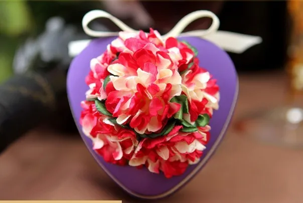 Big Beautiful Flowers Purple Color Heart Tinplate Tin Can Boxes 50pcs/lot Free Shipping Fashion Wedding Return Gift Favor Box | Дом и сад