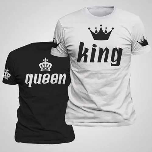 

King Queen Lovers Tee T Shirt Imperial Crown Printing Couple Clothes lovers Tee Shirt Femme Summer 2018 News Casual O-neck Tops