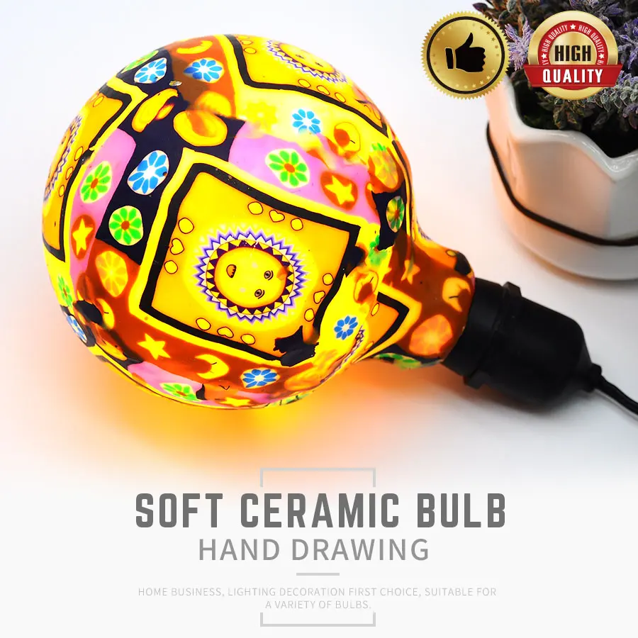 

Hand drawing Soft Ceramic Bulb Global Colorful LED Bulb Holiday Lightnings E27 4W AC90-265V High Power Eye Protection LED Bulb