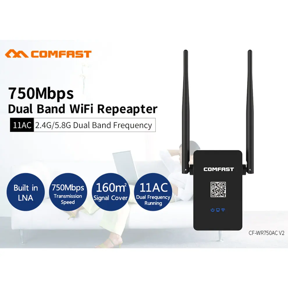 

10 Pcs New CF-WR750AC Wireless Wifi Repeater 750Mbps Dual Band 2.4/5.8G Range Expander Signal Boosters Hot Sale