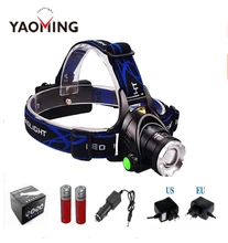 Headlight Cree XM-L T6 LED 2000LM led Headlamp light headlamp flashlight AC Charger Car charger 2 X 18650 battery