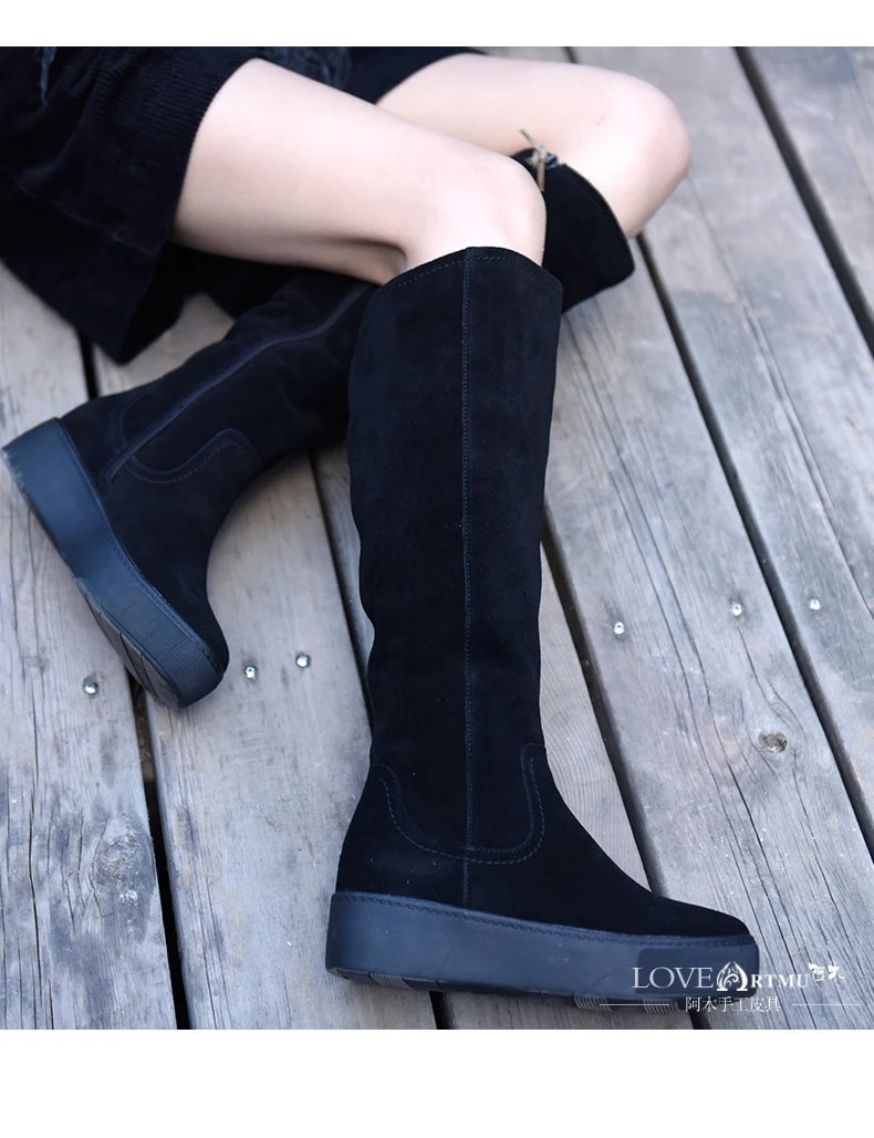 Artmu/модные женские зимние сапоги; кожаные сапоги ручной работы; черные женские сапоги до колена на молнии в уличном стиле на плоской платформе 36,5 см