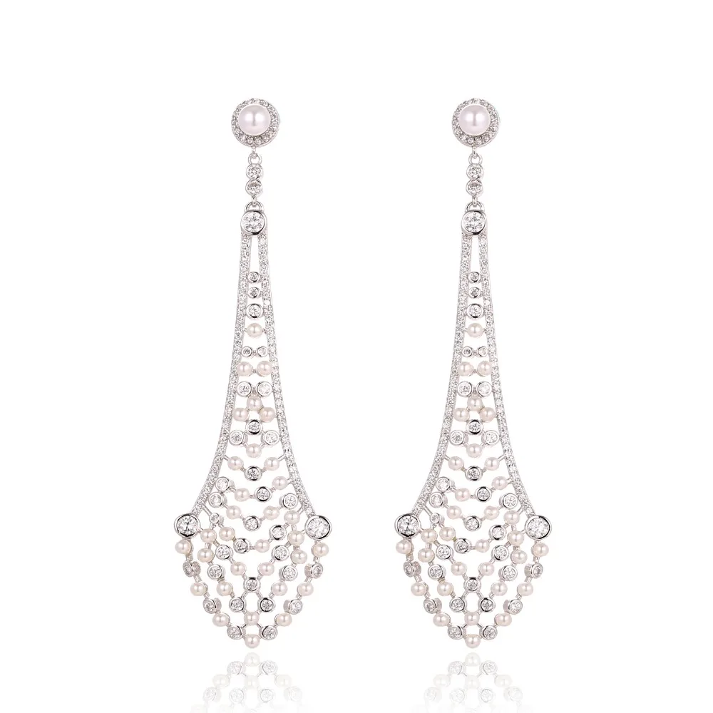 

GrayBirds Imitation Rhodium Plated New Style AAA Cubic Zircon And Pearl Jewelry Luxury Long Earring For Party Girls XYE050