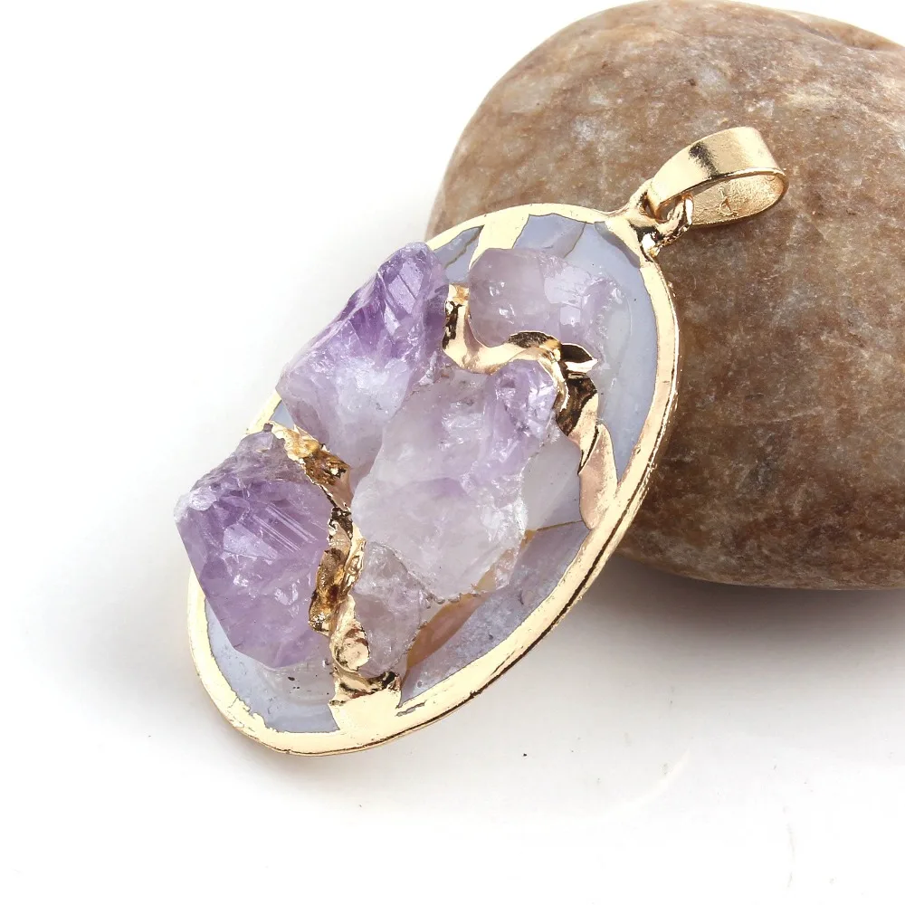 

XSM New Design Gold Plated Irregular Shape Amethyst Shell Pendant Fashion Jewelry Christmas Gift