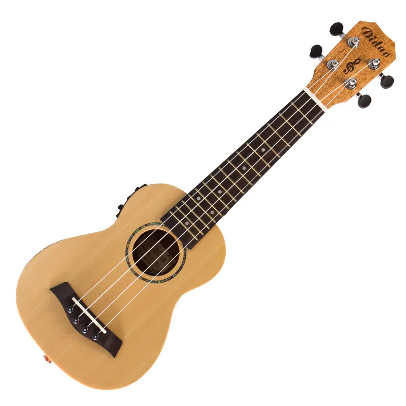 

21'' EQ Electric Box Ukulele Wood Guitar Peach Cork 4 Strings Mini Guitar For Beginner Children And Students