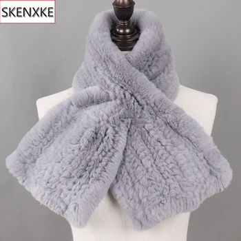 

New Luxury Lovely Lady Real Rex Rabbit Fur Scarves Women Winter Warm Rex Rabbit Fur Neckerchief Ladies Knit Genuine Fur Scarf