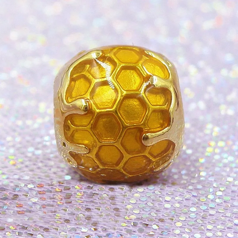 

2018 Spring 925 Sterling Silver Golden Honey Yellow Charms Beads Fit Original Pandora Charm Bracelets DIY for Women Jewelry