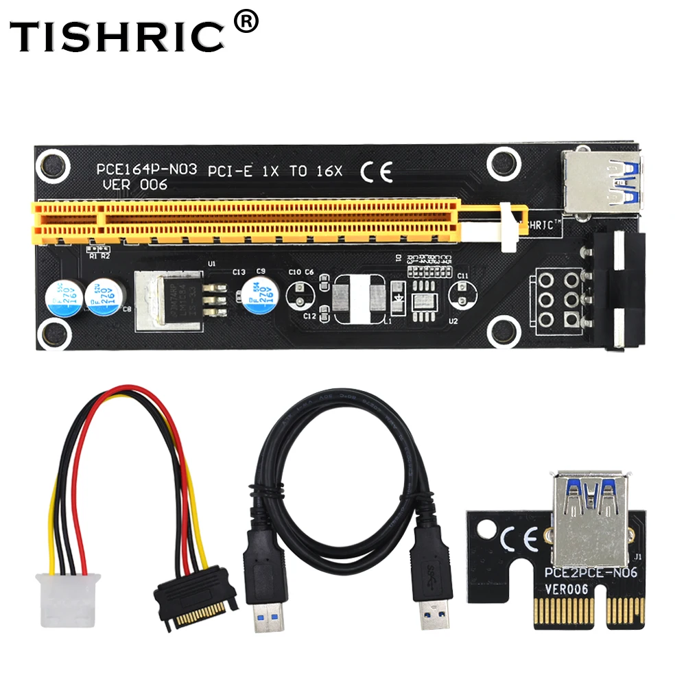 Райзер карта PCIE PCI Express TISHRIC 100 шт. расширитель E 1x 16x адаптер USB 3 0 SATA на 4 контактный