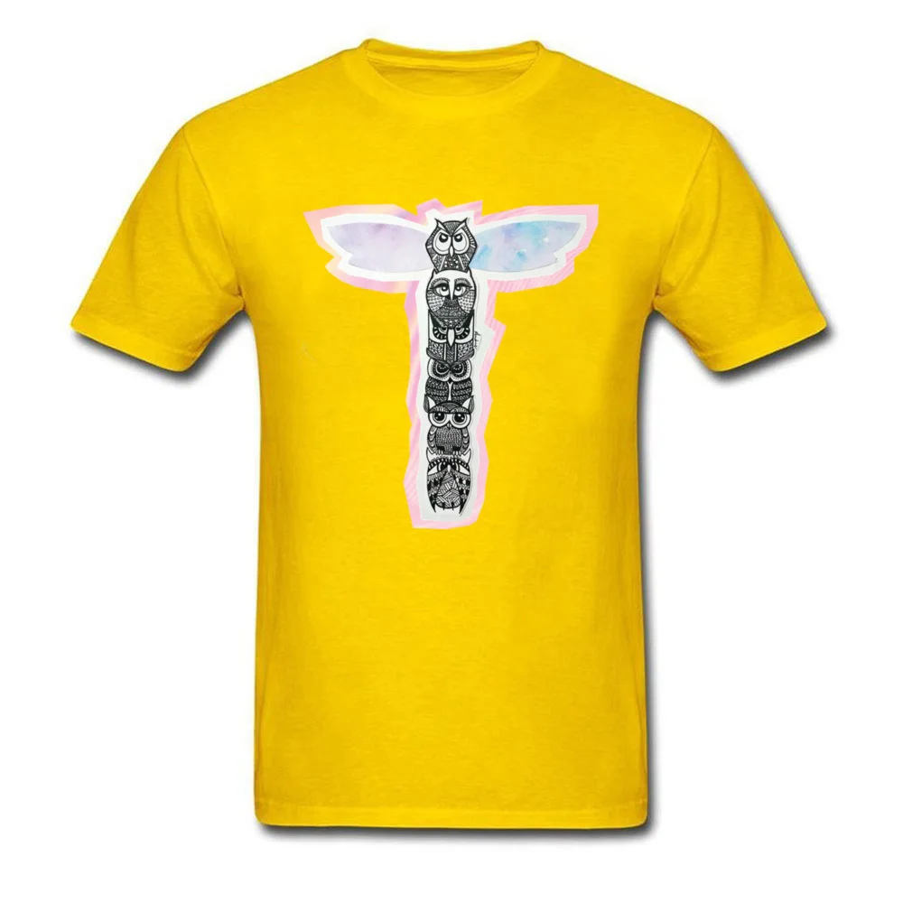 Owl Totem Plain Short Sleeve Leisure Tshirts 100% Cotton Crewneck Male Tops T Shirt Design T Shirt Summer Drop Shipping Owl Totem yellow