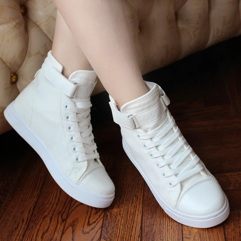 Модные высокие кроссовки; женская Вулканизированная обувь; Повседневная обувь; Белые балетки; Femme; однотонные кроссовки на шнуровке; Chaussure Femme