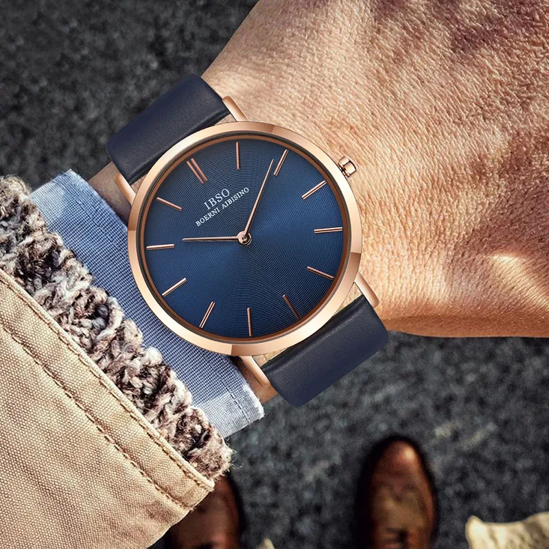 

IBSO Top Brand Men Wrist Watch Texture Ultra-Thin Genuine Leather Strap Causal Men Watches Luxury Business Wristwatch Men Gift