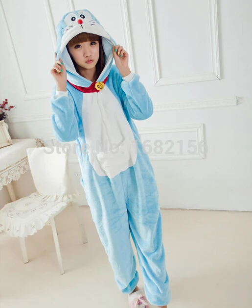 

Unisex Adult Onesie Blue Cat Costume Cosplay Children Pajamas Flannel Animal Pyjamas
