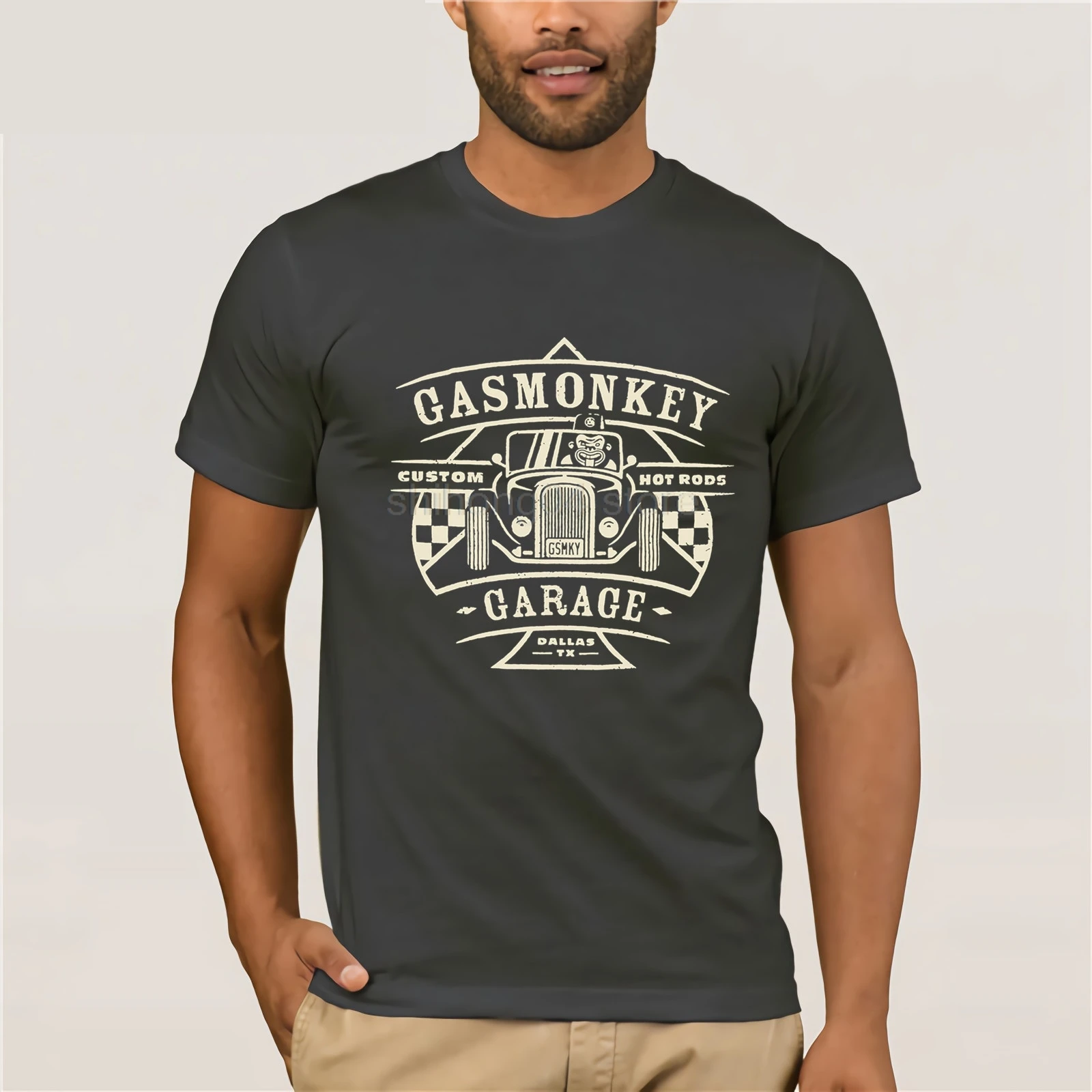 

Gas custom hot rods Monkey Garage dallas Tee T-Shirt Man Cotton Short Sleeve T-Shirt
