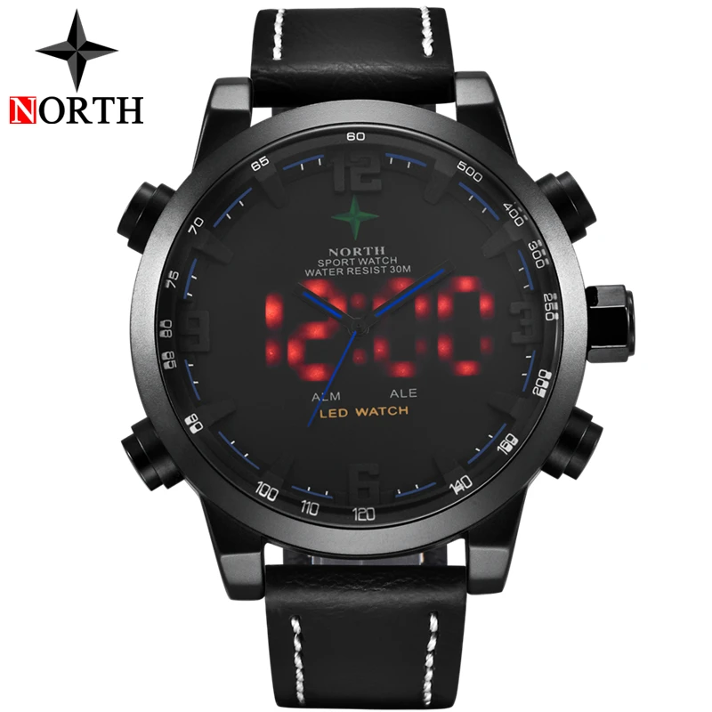 NORTH мужские модные спортивные часы мужские кварцевые аналоговые часы с датой мужские кожаные военные водонепроницаемые часы Relogio Masculino