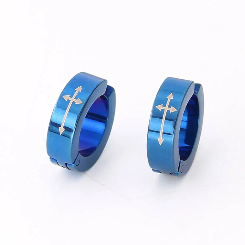 C Blue Классические серьги-Клипсы из нержавеющей стали с крестиком для женщин, модные мужские серьги в стиле панк без отверстия для ушей, ювелирные изделия для пирсинга, подарки, 2 шт - Окраска металла: C Blue