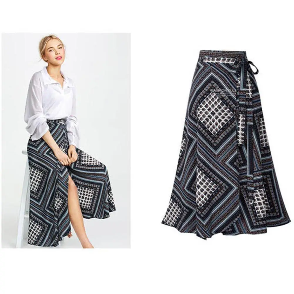 

Women Summer Casual Irregular Beach Boho Ruffles Skirt 2019 Sexy High Split Print Large Flounces Button Skirt Skirts Women Ed