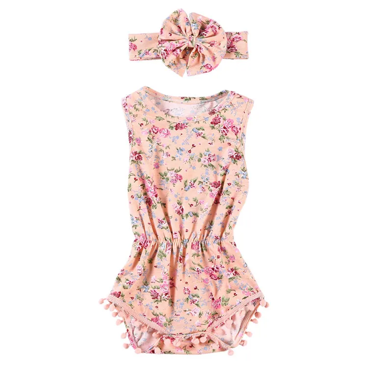 Everweekend Baby Girls Floral Print Fringed Tassels Cotton Rompers with