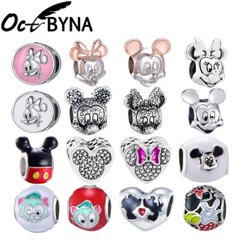 

European Silver Color Cartoon Mickey Minnie Fits Pandora Bracelet With Anime Diy Bead Charms Bracelet For Women Jewelry Making