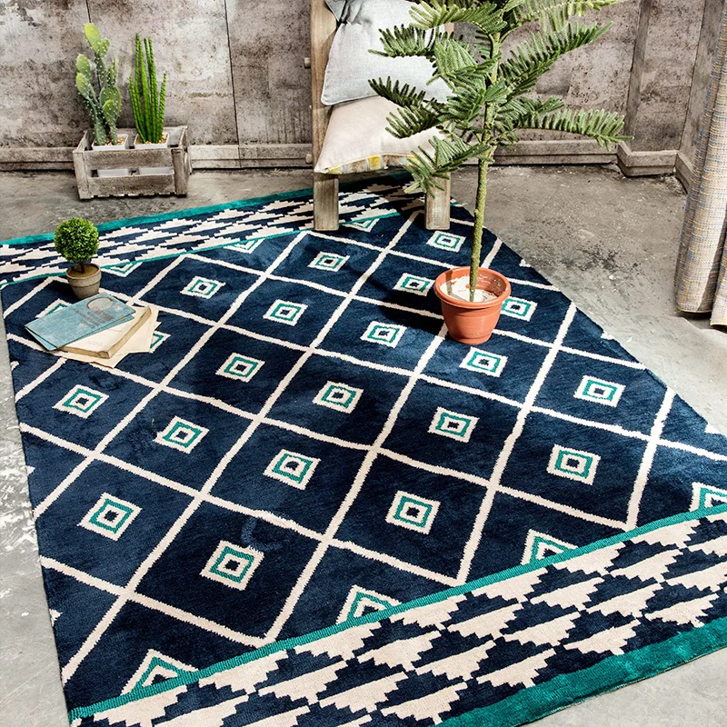 Mix blue geometric 3D Microfiber living room carpet big size striped