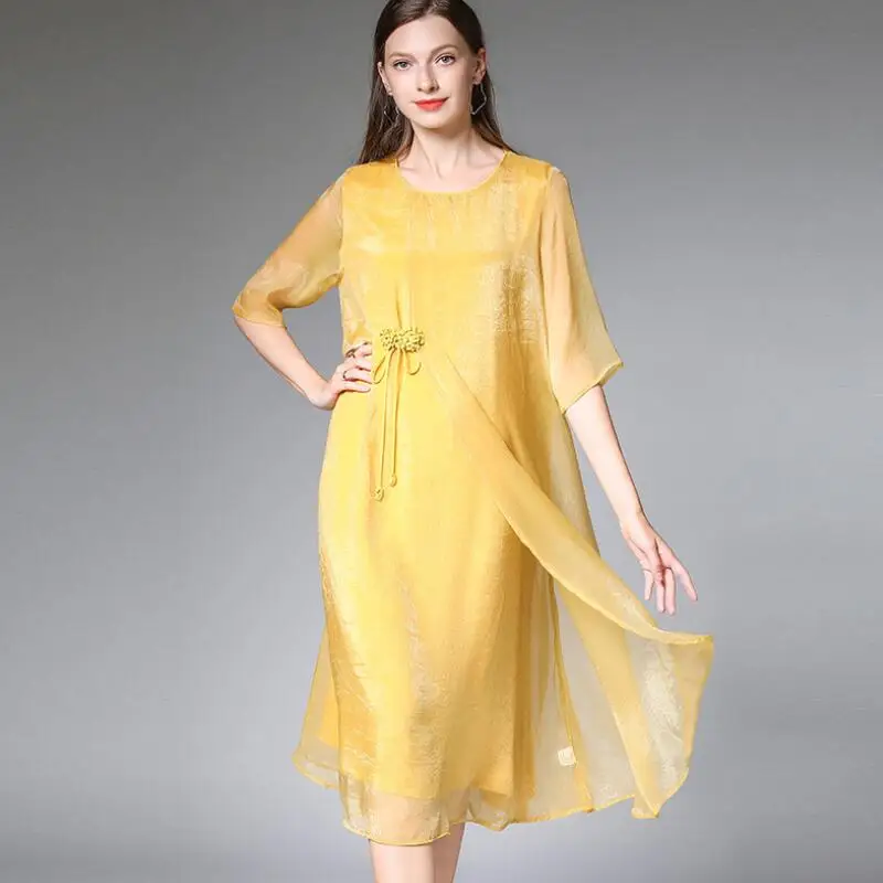 

Free Shipping New JRY Summer Women Fashion Dress Half Sleeve Solid Color Front Slit Lady Chiffon Casual Dress With Belt XL-4XL