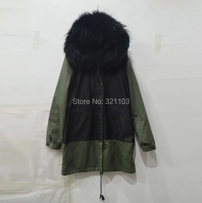 2016 nieuwe winter mode lederen legergroen jas met zwarte bontkraag, Mrs furs warm parka leverancier fabriek 2016 nieuwe winter mode lederen legergroen jas met zwarte bontkraag, Mrs furs warm parka leverancier fabriek
