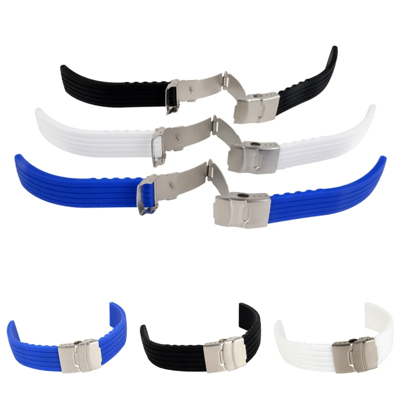 20mm 22mm reloj hombre Silicone Rubber Watch Strap Deployment Buckle Waterproof Band Sport Wrist Sweatband Watch Straps Band