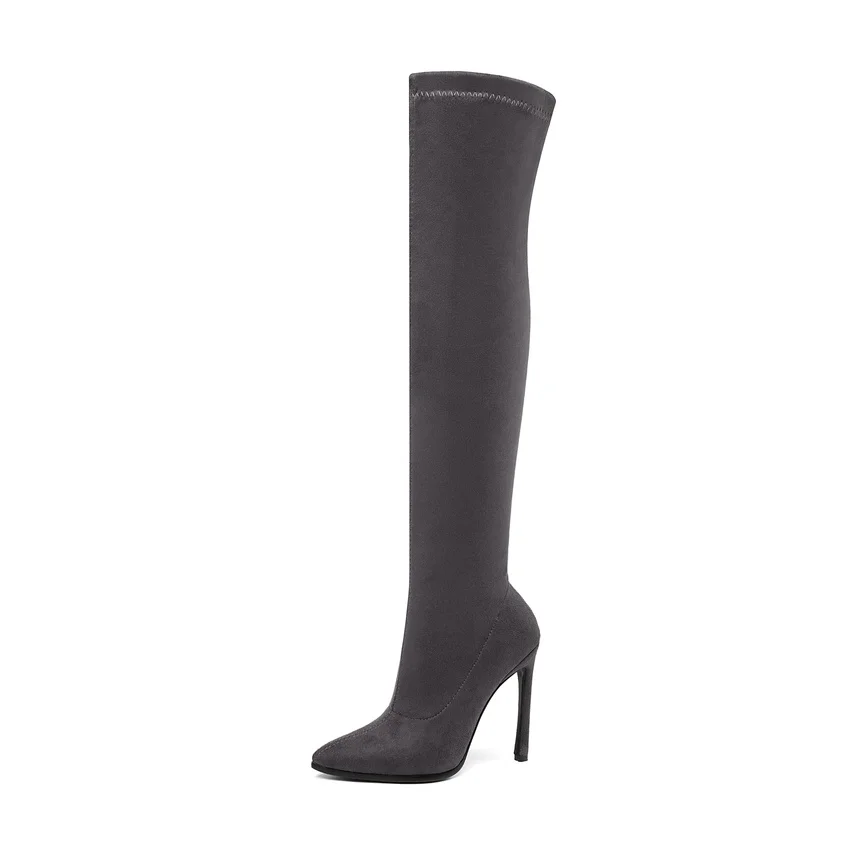 QUTAA Autumn Winter Women Shoes Pointed Toe Over The Knee High Boots Thin High Heel Slip on Stretch Long Boots Size 34-43