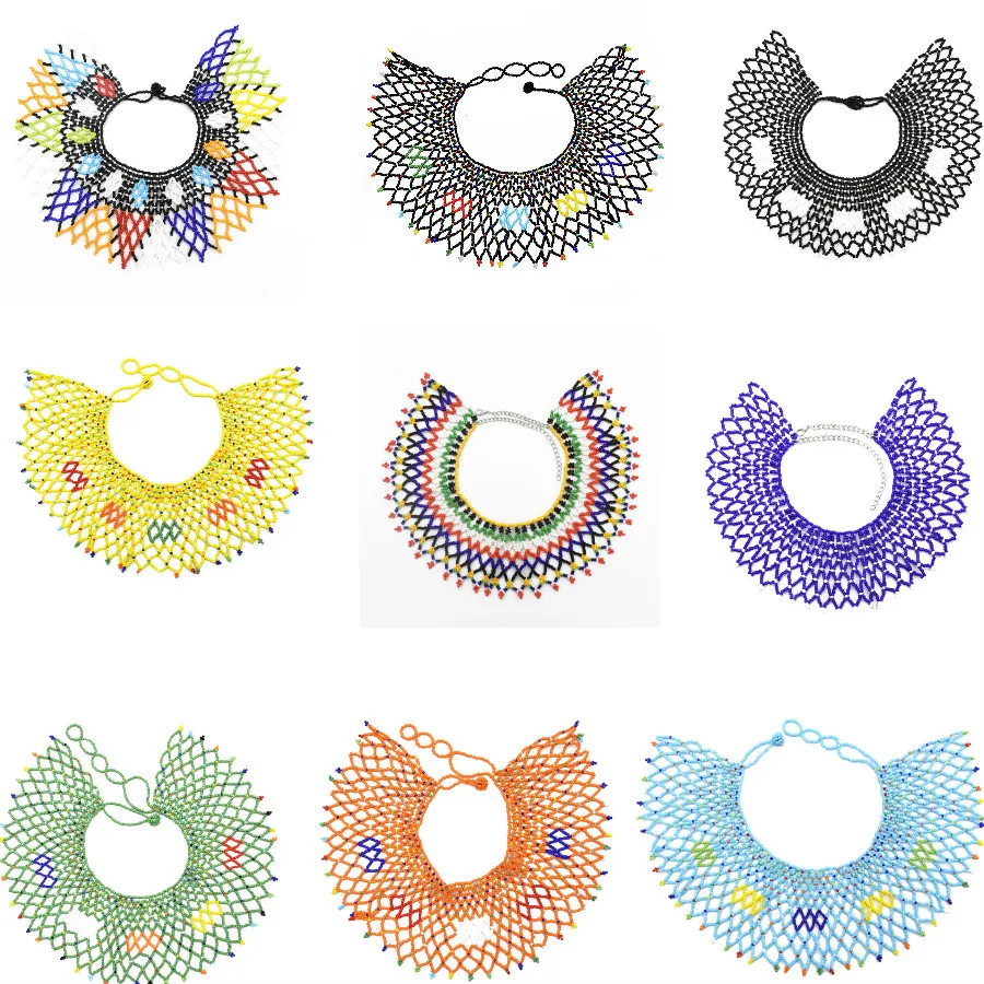 

Turkish Boho African Statement Jewellry multi layer Beaded Choker Necklace Braided Resin Bib Chunky Collar Necklace Women Bijoux