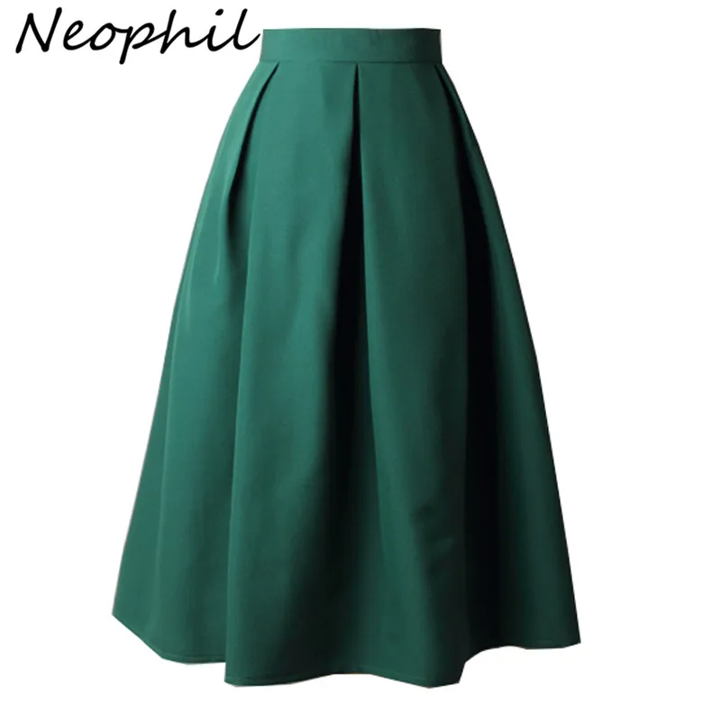 Neophil 2022 Summer Ladies Black Pleated Ball Gown Skater Midi Skirts ...