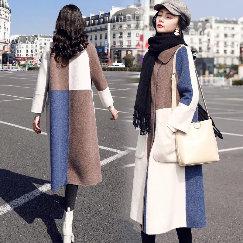 Элегантное длинное шерстяное пальто; сезон осень-зима; большие размеры; шерстяное пальто; женские корейские свободные Кашемировые Куртки