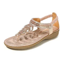 2019 New Leaf Crystal Women Sandals Summer Beach Sandals Flip Flops Bohemian Women Shoes Fashion Beaded Flat Sandals women shoes flip flops eva sole clanvas belt summer bohemian style beach sandals