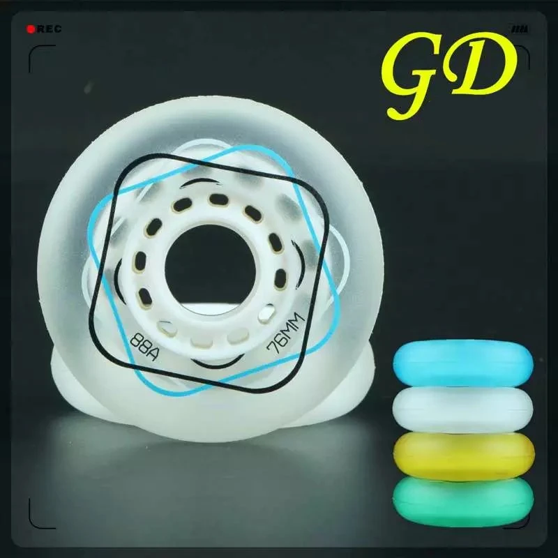 

8 Pieces Original RollerFun Slide Crystal 88A Skating wheels, Half Transparent FSK Slalom Braking Inline Roller Skates Wheel