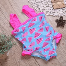 Одежда для маленьких девочек; летний ремешок оборки с фруктовым принтом; бикини; пляжные купальники из полиэстера для девочек; Спортивный Купальный костюм с арбузом