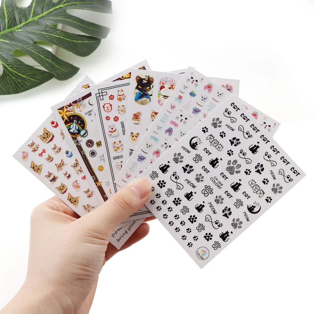 

1 Sheet Leuke Kat Nail Art Sticker Colorful Sticker 3D Self Adhesive Sticker Nail Decoration Tools