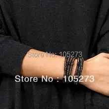 Arriver Chirstmas украшения! Удачи Gunmetal самородок Обёрточная Бумага браслет на завязанная два тона кожи 32'-34 inch