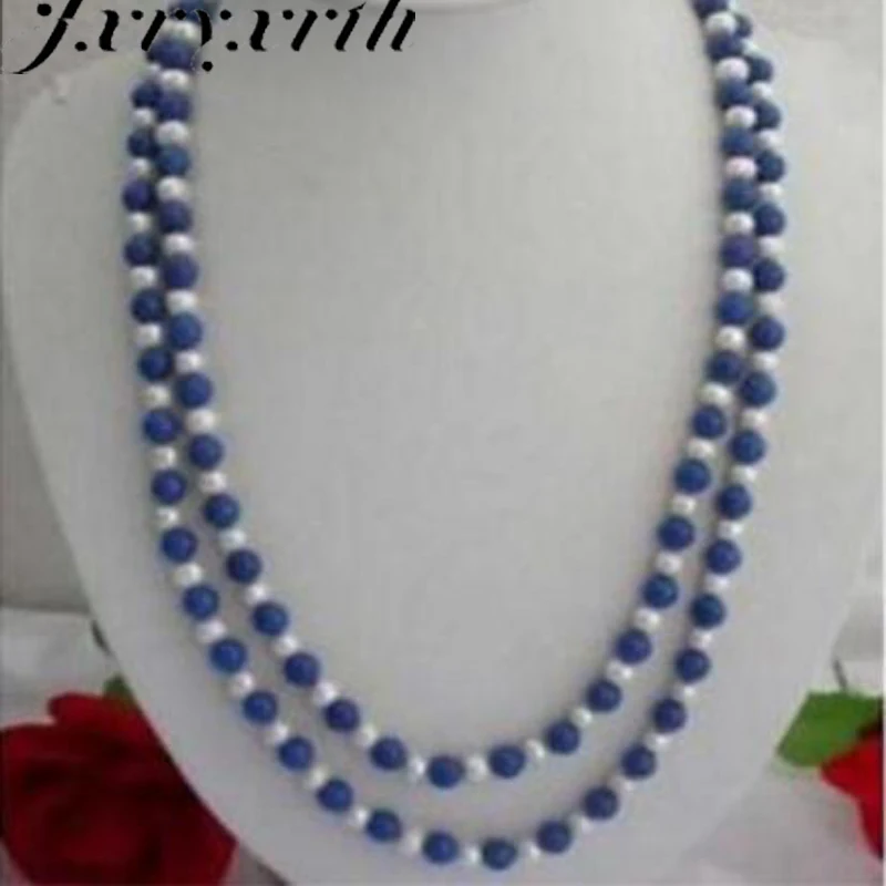 

Jxryxrth Natural 8mm Egyptian Blue Lapis Lazuli & Real White Pearl Necklace 30" Strand