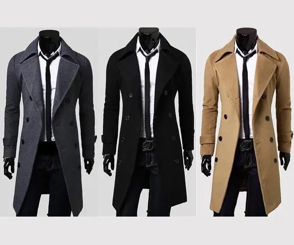 Moda para hombre invierno doble elegante Trench Coat