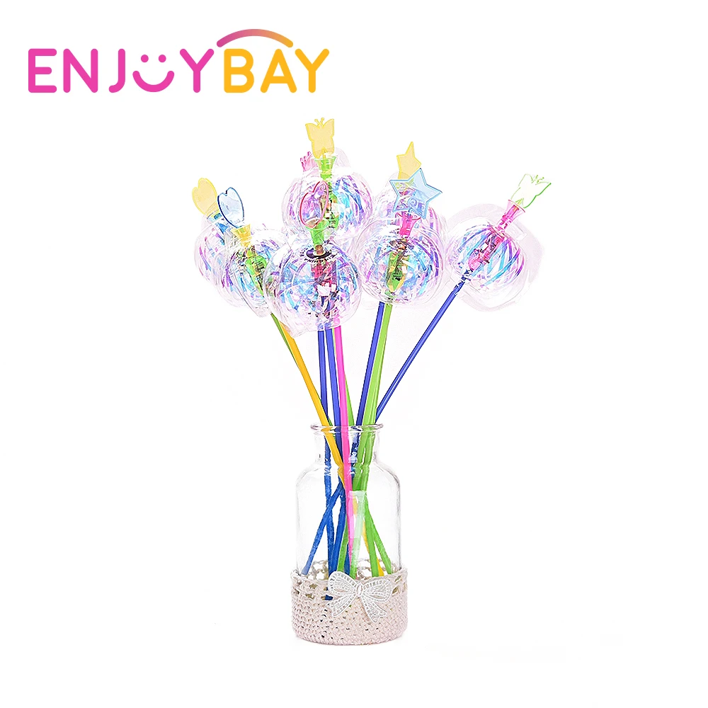 Enjoybay Funny Soap Bubble Colorful Shook Stick Variety Twist Ribbon Toy Bubble Flower Magic Wand with LED Outdoor Toys for Kids