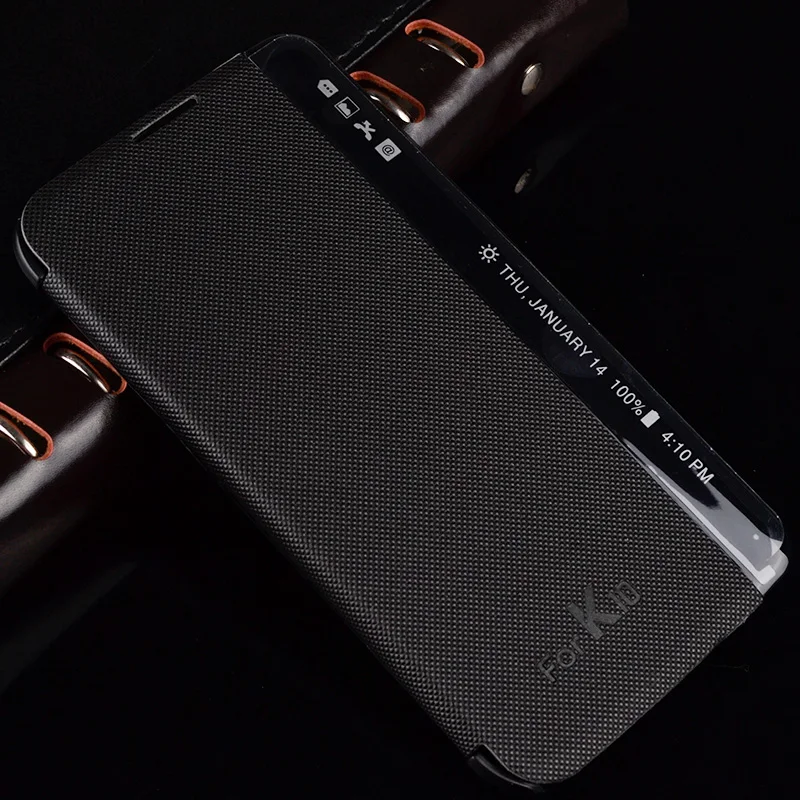 

For LG K10 Case PC Cover View Side Window Quick Answer Leather Smart funda for LG K10 K410 cover phone Cases Flip leather coque